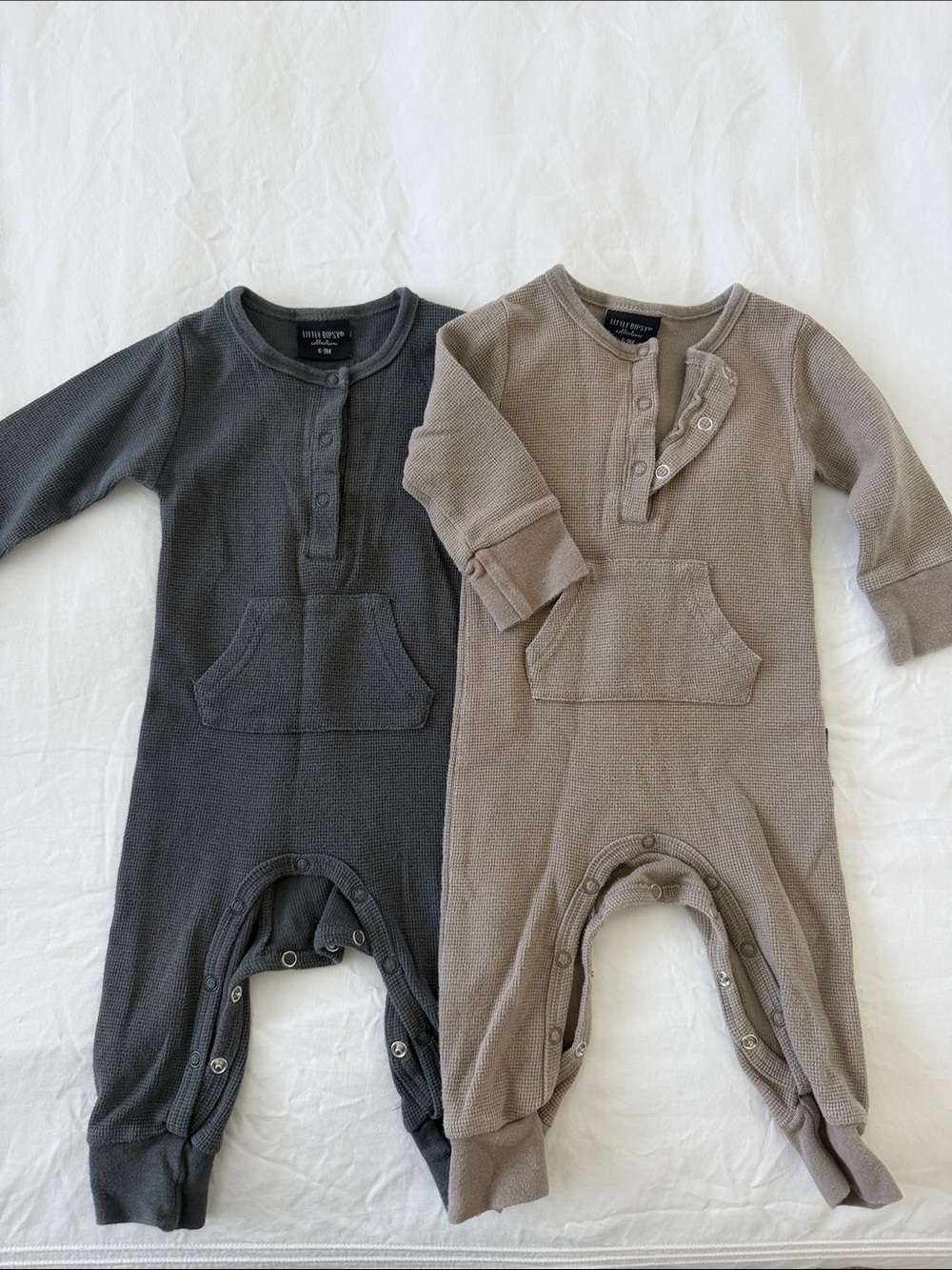 Little Bipsy Kids One-Piece Thermal Rompers - Gray & Taupe